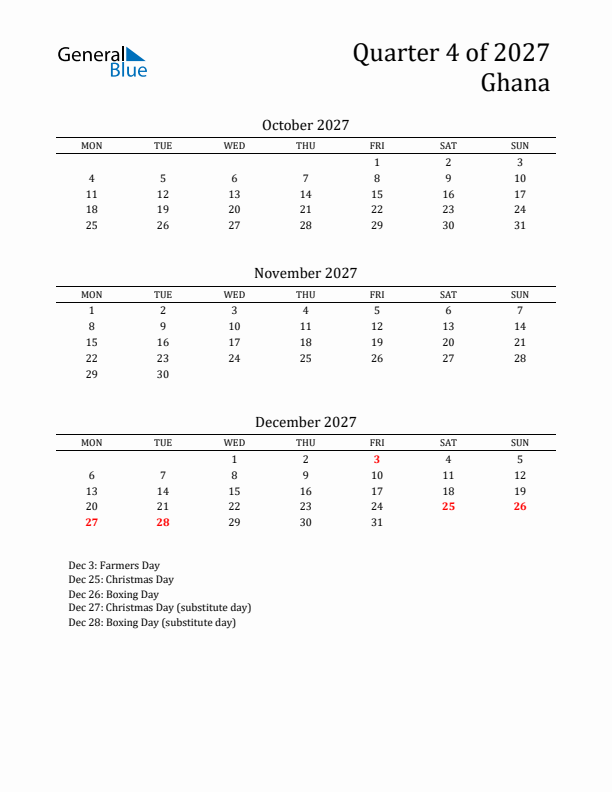 Quarter 4 2027 Ghana Quarterly Calendar