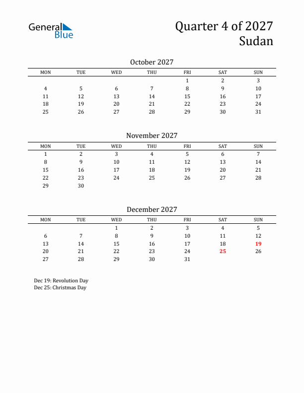 Quarter 4 2027 Sudan Quarterly Calendar