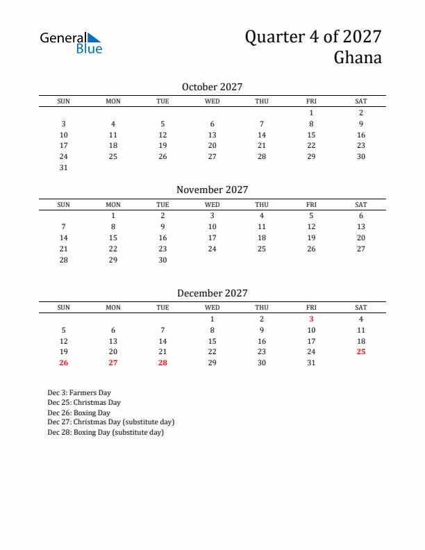 Quarter 4 2027 Ghana Quarterly Calendar