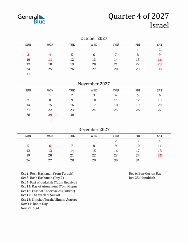 Quarter 4 2027 Israel Quarterly Calendar