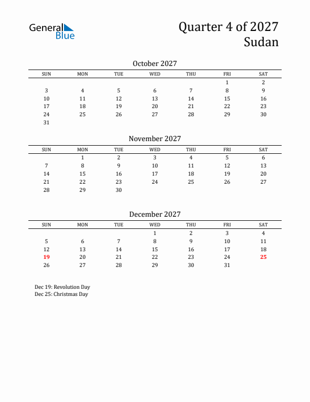 Quarter 4 2027 Sudan Quarterly Calendar
