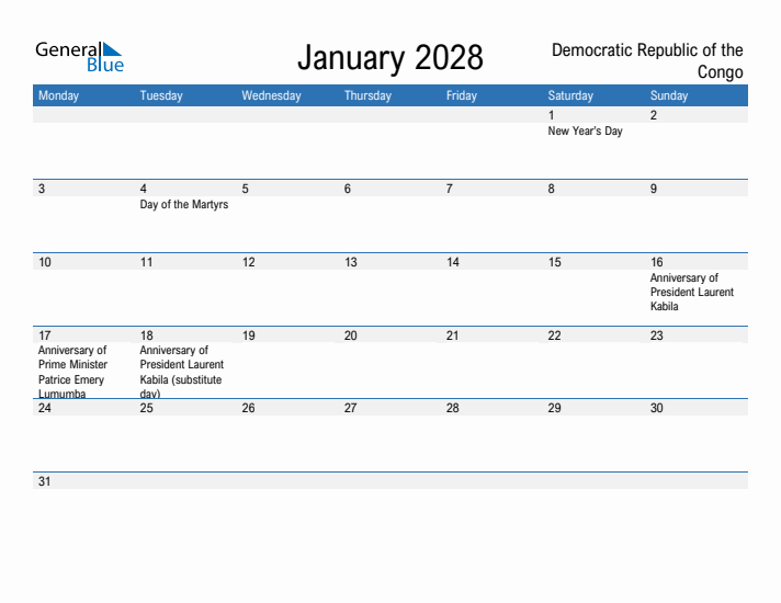 Fillable January 2028 Calendar