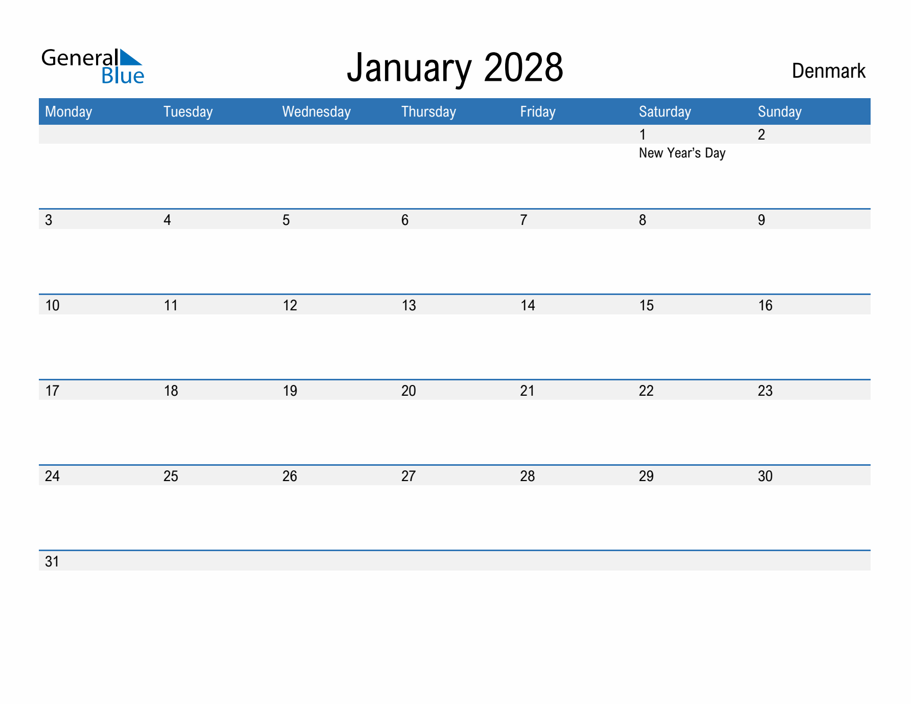 Fillable January 2028 Calendar