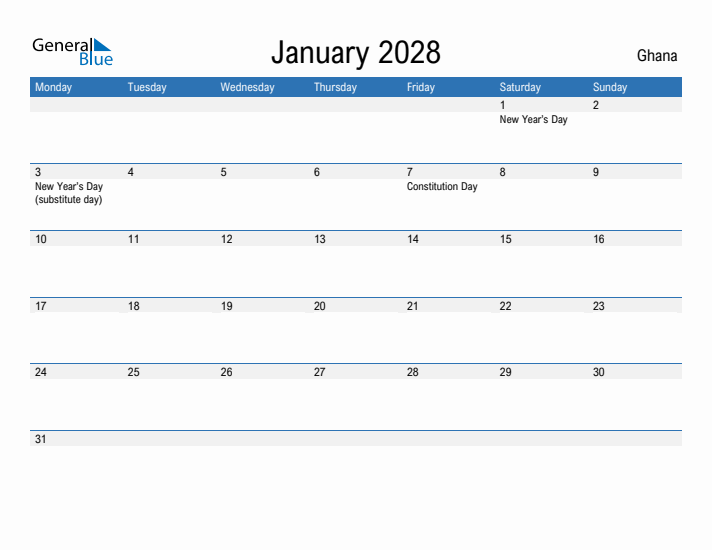 Fillable January 2028 Calendar