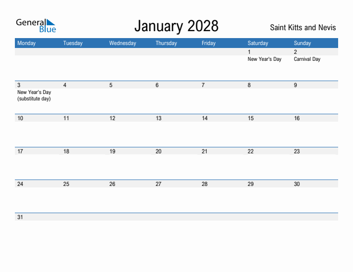 Fillable January 2028 Calendar