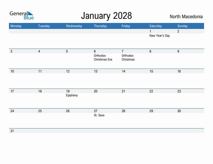 Fillable January 2028 Calendar