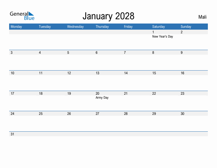 Fillable January 2028 Calendar