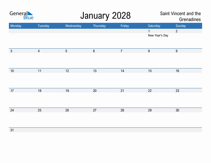 Fillable January 2028 Calendar