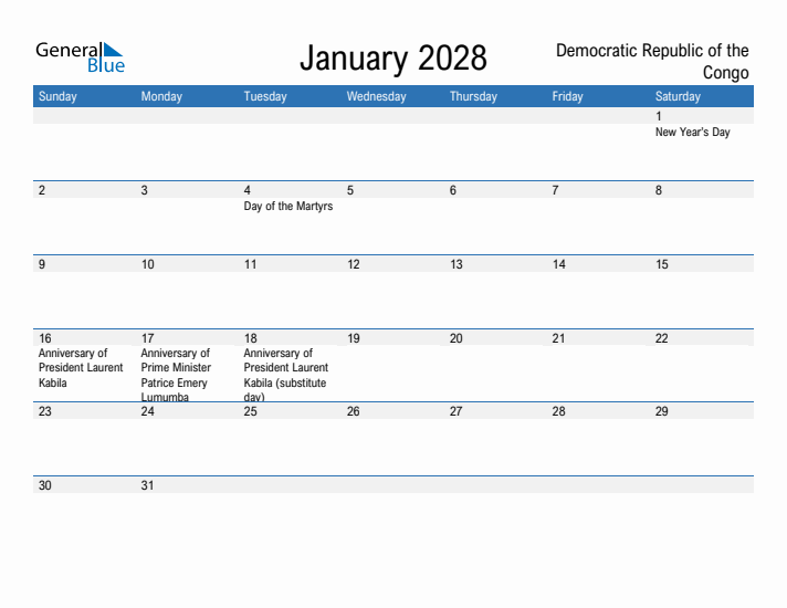 Fillable January 2028 Calendar