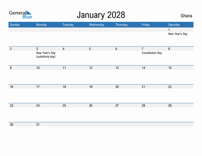 Fillable January 2028 Calendar