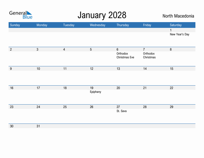 Fillable January 2028 Calendar