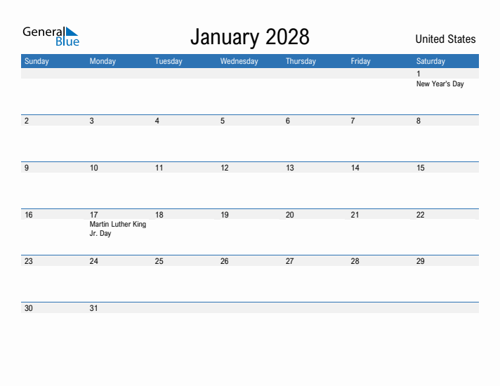 Fillable January 2028 Calendar