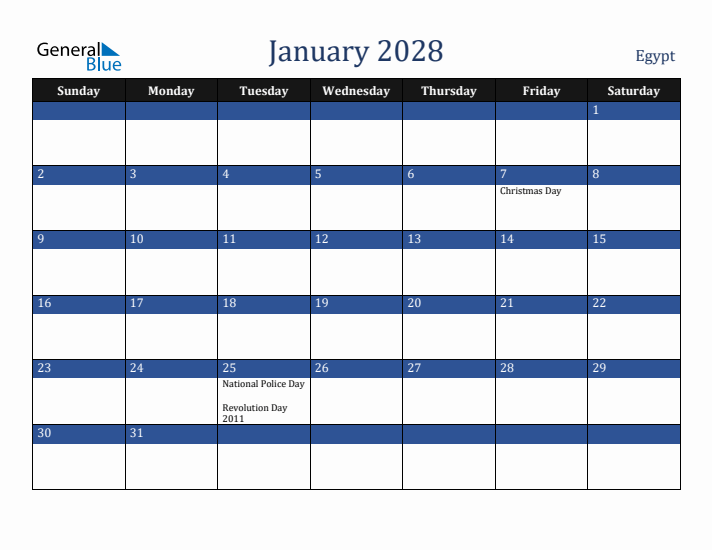 January 2028 Egypt Calendar (Sunday Start)