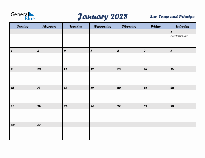 January 2028 Calendar with Holidays in Sao Tome and Principe
