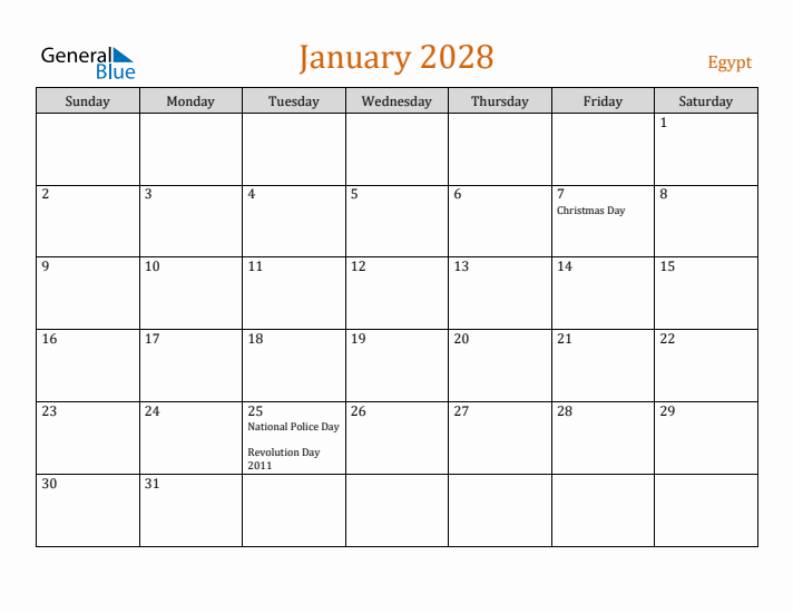 January 2028 Holiday Calendar with Sunday Start