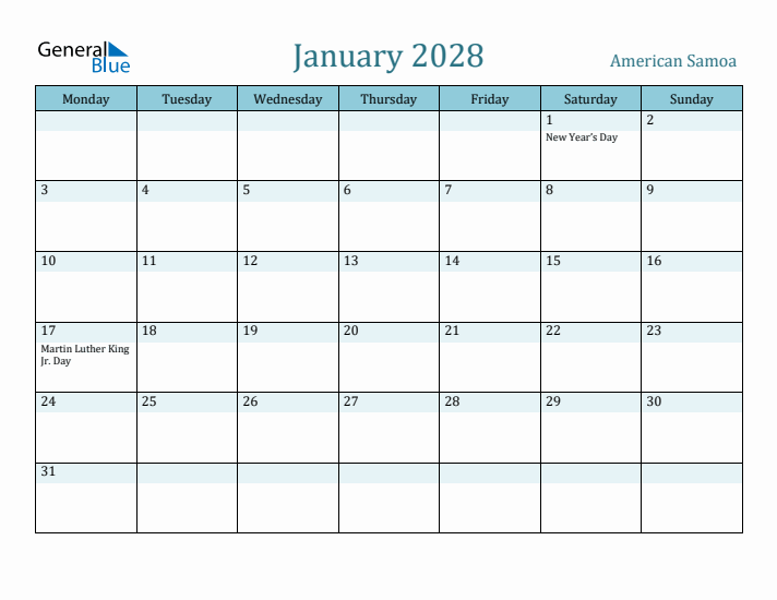 January 2028 Calendar with Holidays
