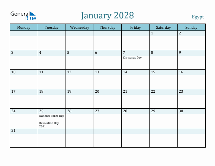 January 2028 Calendar with Holidays
