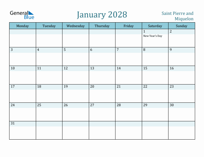 January 2028 Calendar with Holidays