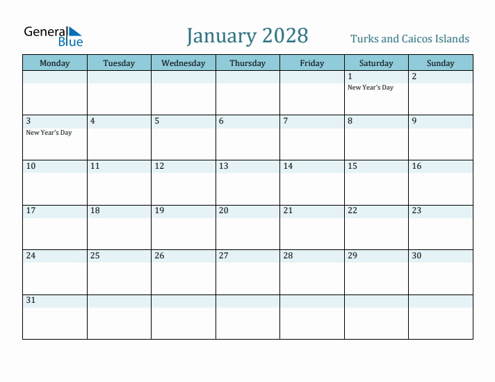 January 2028 Calendar with Holidays