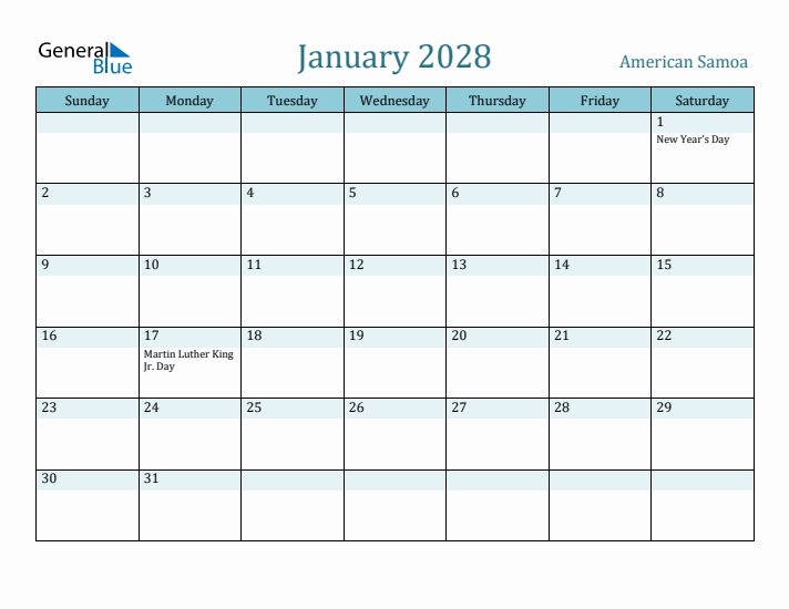 January 2028 Calendar with Holidays