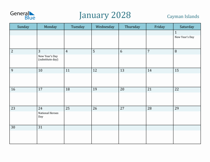 January 2028 Calendar with Holidays