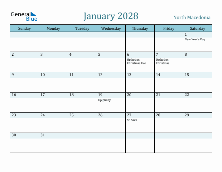 January 2028 Calendar with Holidays