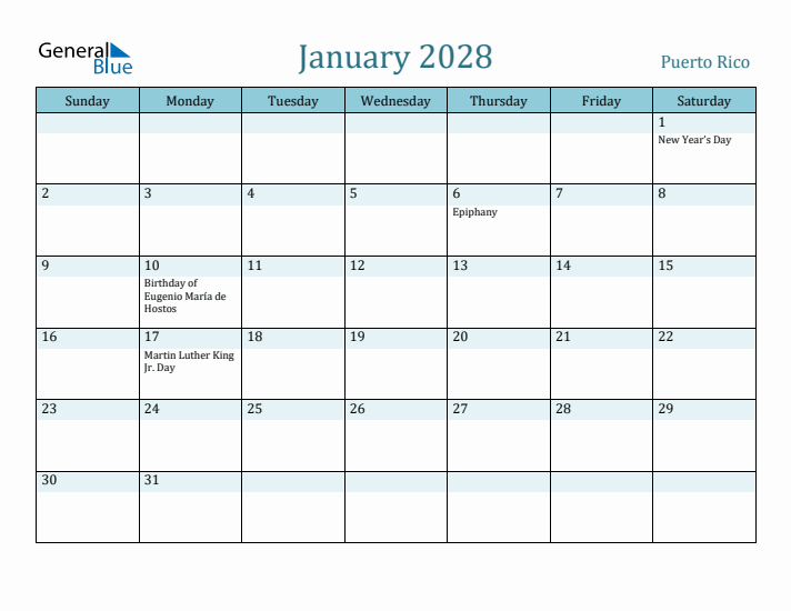 January 2028 Calendar with Holidays
