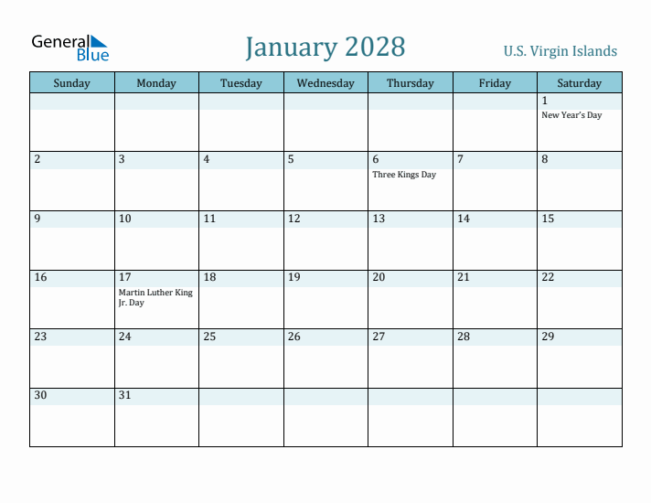 January 2028 Calendar with Holidays