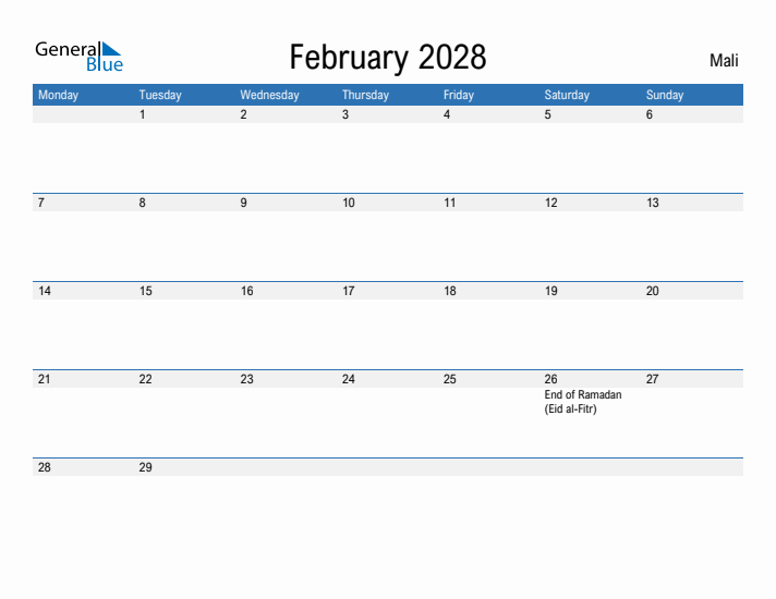 Fillable February 2028 Calendar