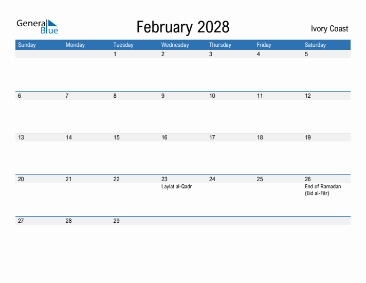 Fillable February 2028 Calendar