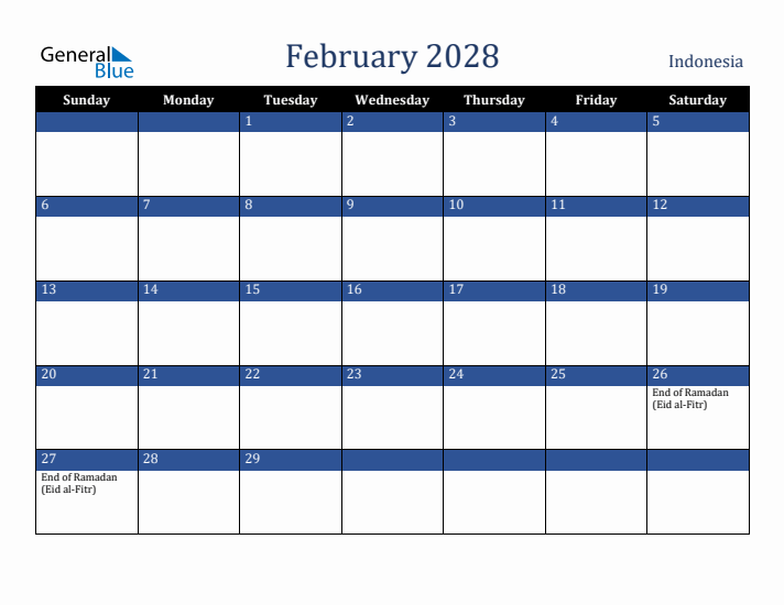 February 2028 Indonesia Calendar (Sunday Start)
