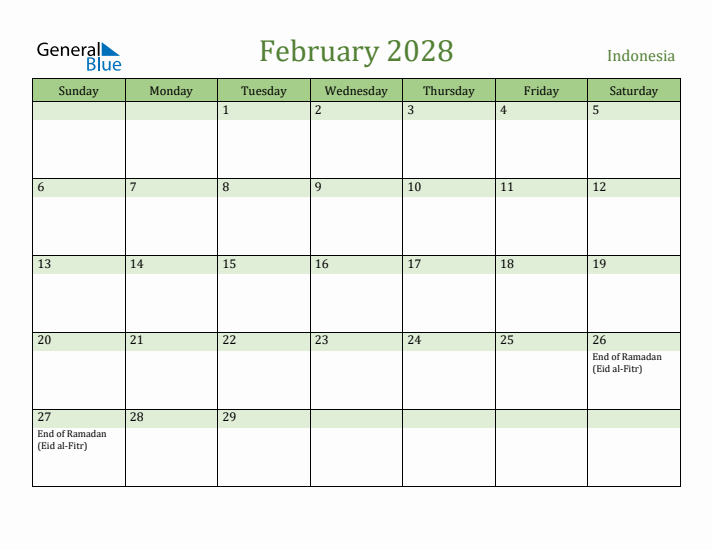 February 2028 Calendar with Indonesia Holidays