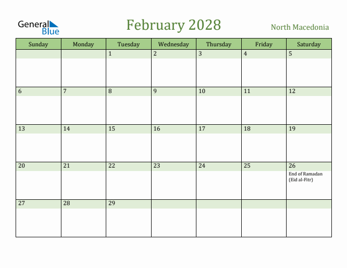 February 2028 Calendar with North Macedonia Holidays
