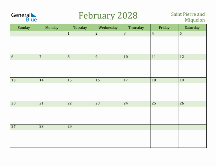 February 2028 Calendar with Saint Pierre and Miquelon Holidays
