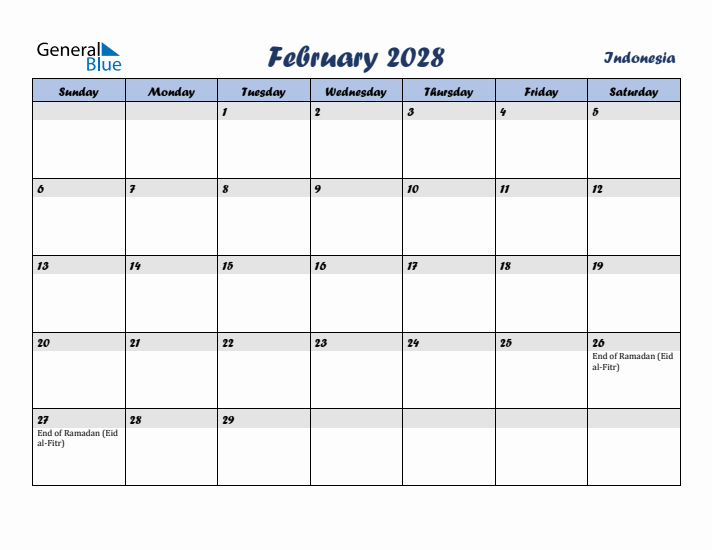 February 2028 Calendar with Holidays in Indonesia