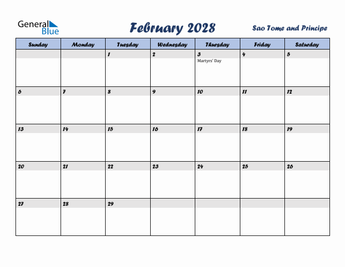 February 2028 Calendar with Holidays in Sao Tome and Principe