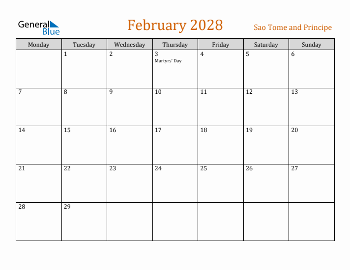 February 2028 Holiday Calendar with Monday Start