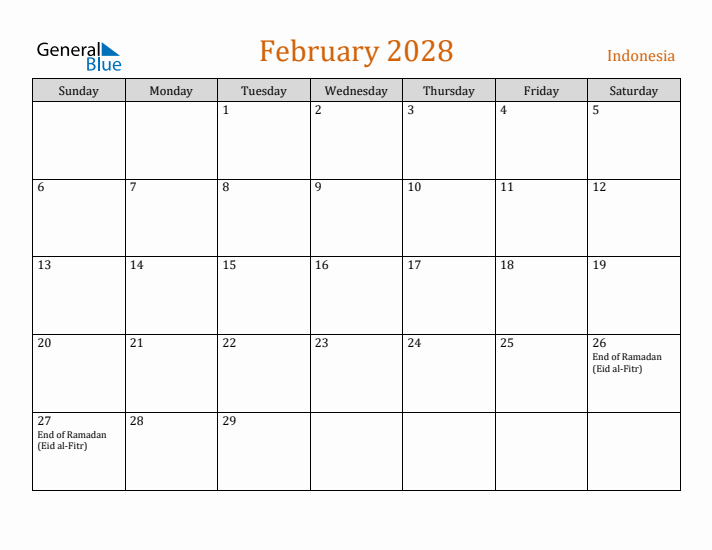 February 2028 Holiday Calendar with Sunday Start