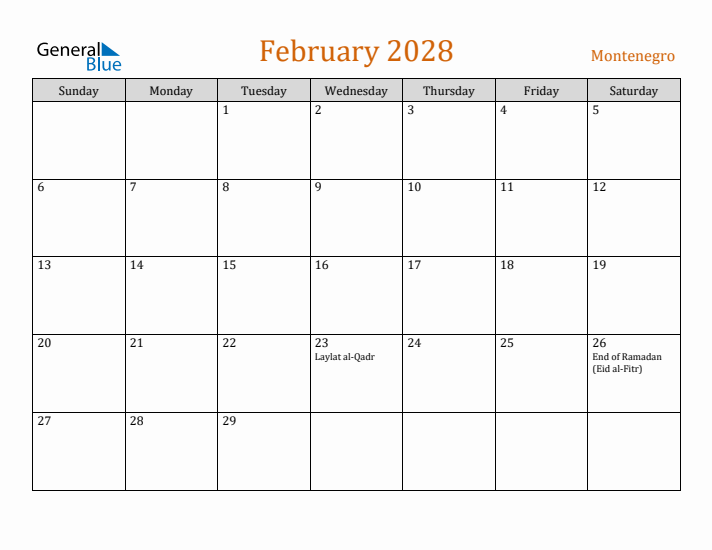 February 2028 Holiday Calendar with Sunday Start