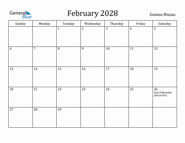 February 2028 Calendar Guinea-Bissau