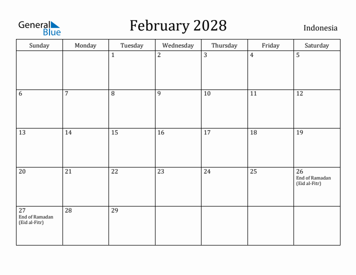 February 2028 Calendar Indonesia