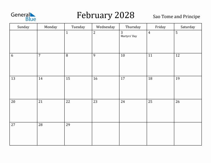 February 2028 Calendar Sao Tome and Principe
