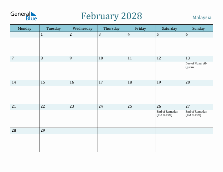 February 2028 Calendar with Holidays