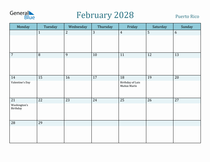 February 2028 Calendar with Holidays