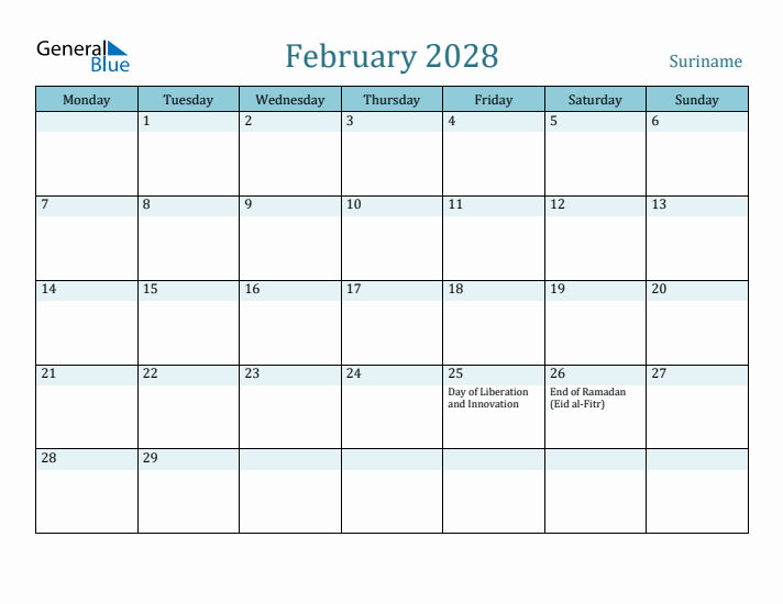February 2028 Calendar with Holidays