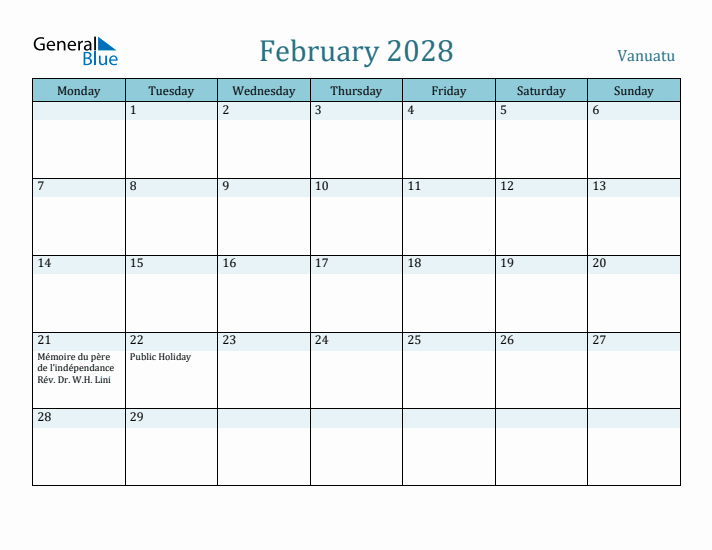 February 2028 Calendar with Holidays