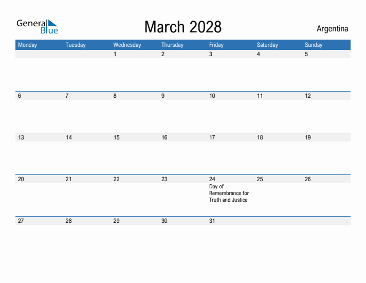 Fillable March 2028 Calendar