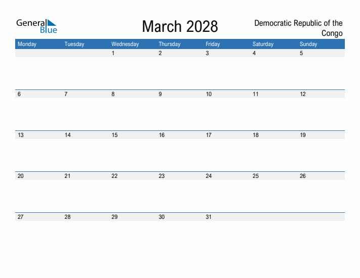 Fillable March 2028 Calendar