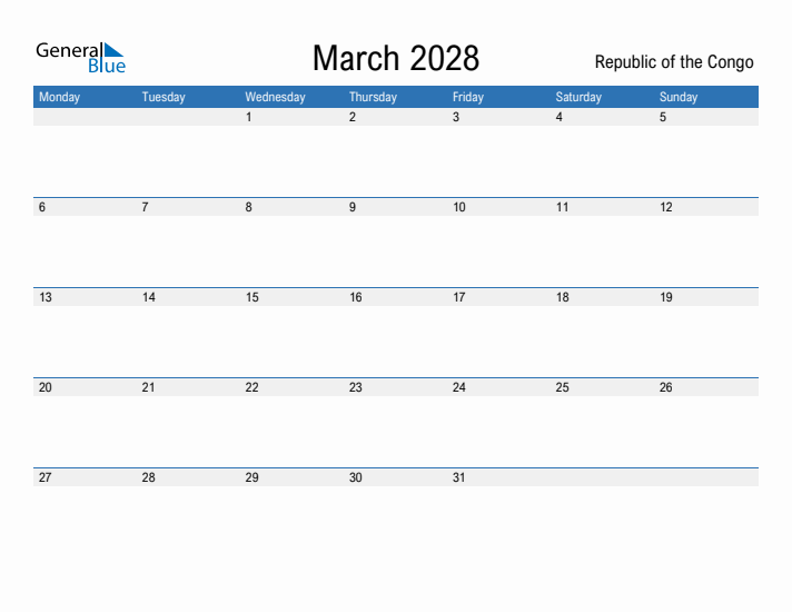 Fillable March 2028 Calendar