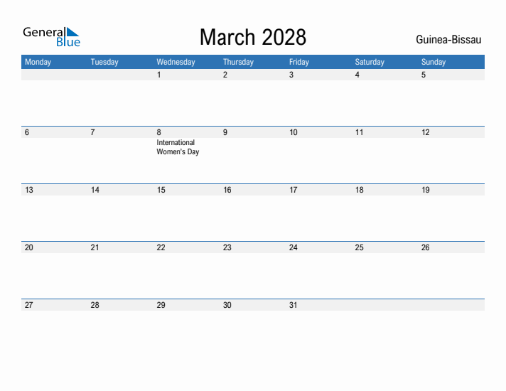 Fillable March 2028 Calendar